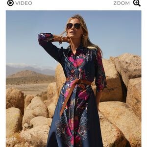 Chicos Floral Navy Dress with Pink Accents size 3 (16)